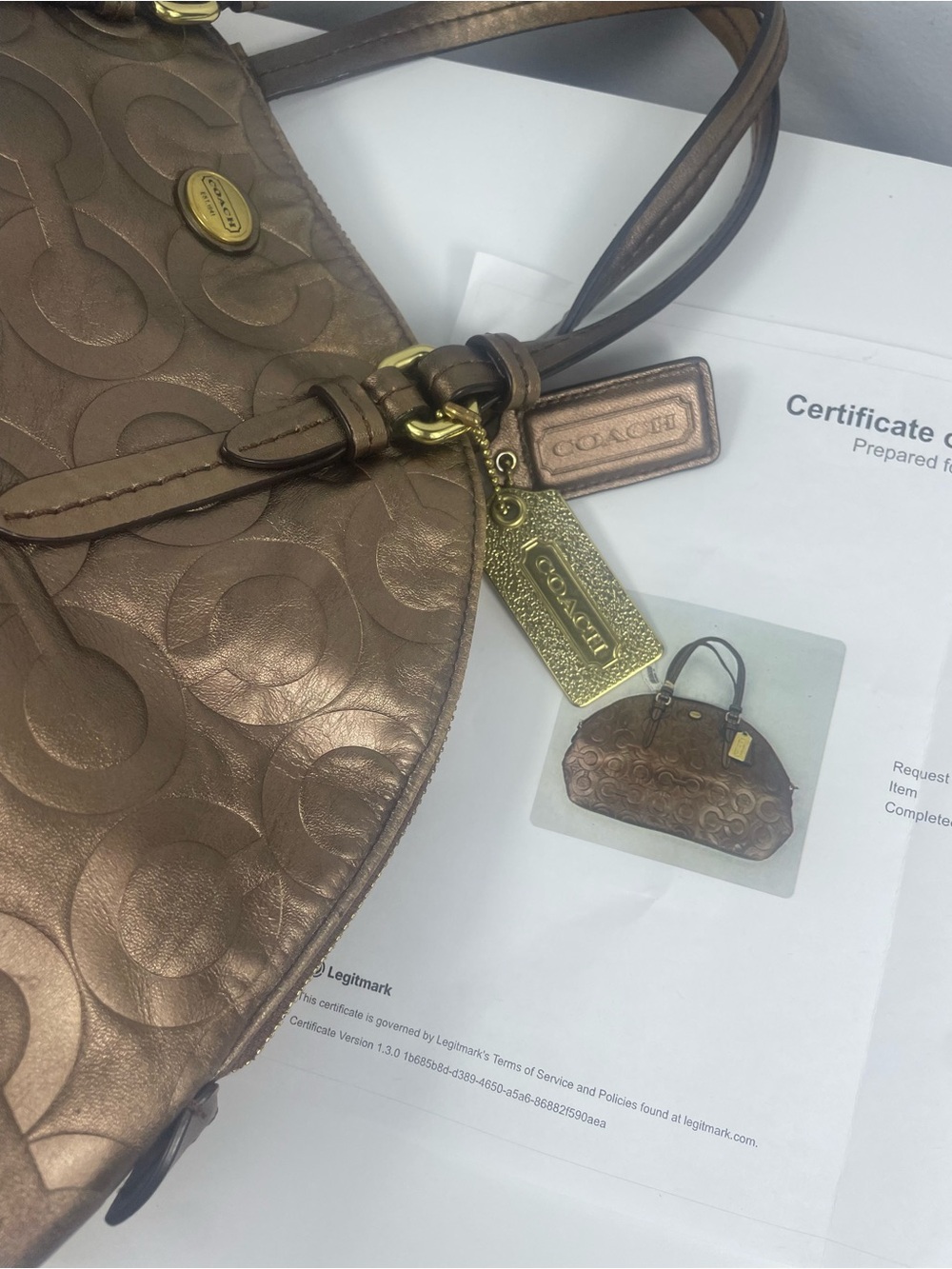 Coach Peyton Metallic Op Art Embossed Satchel - Picture 13 of 13